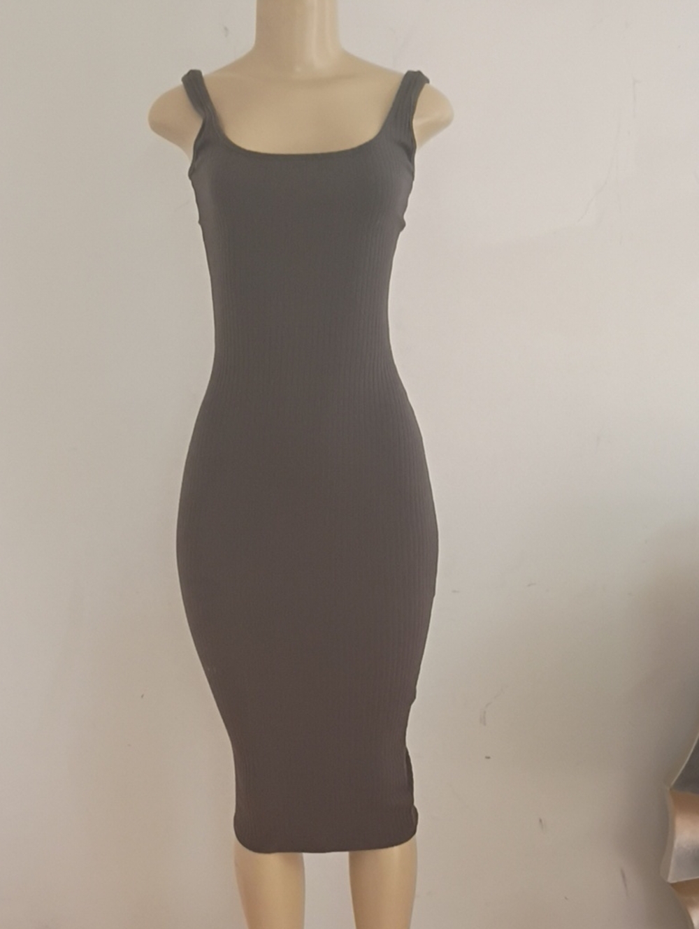 Windsor Charcoal Ribbed Square-Neck Midi Dress
